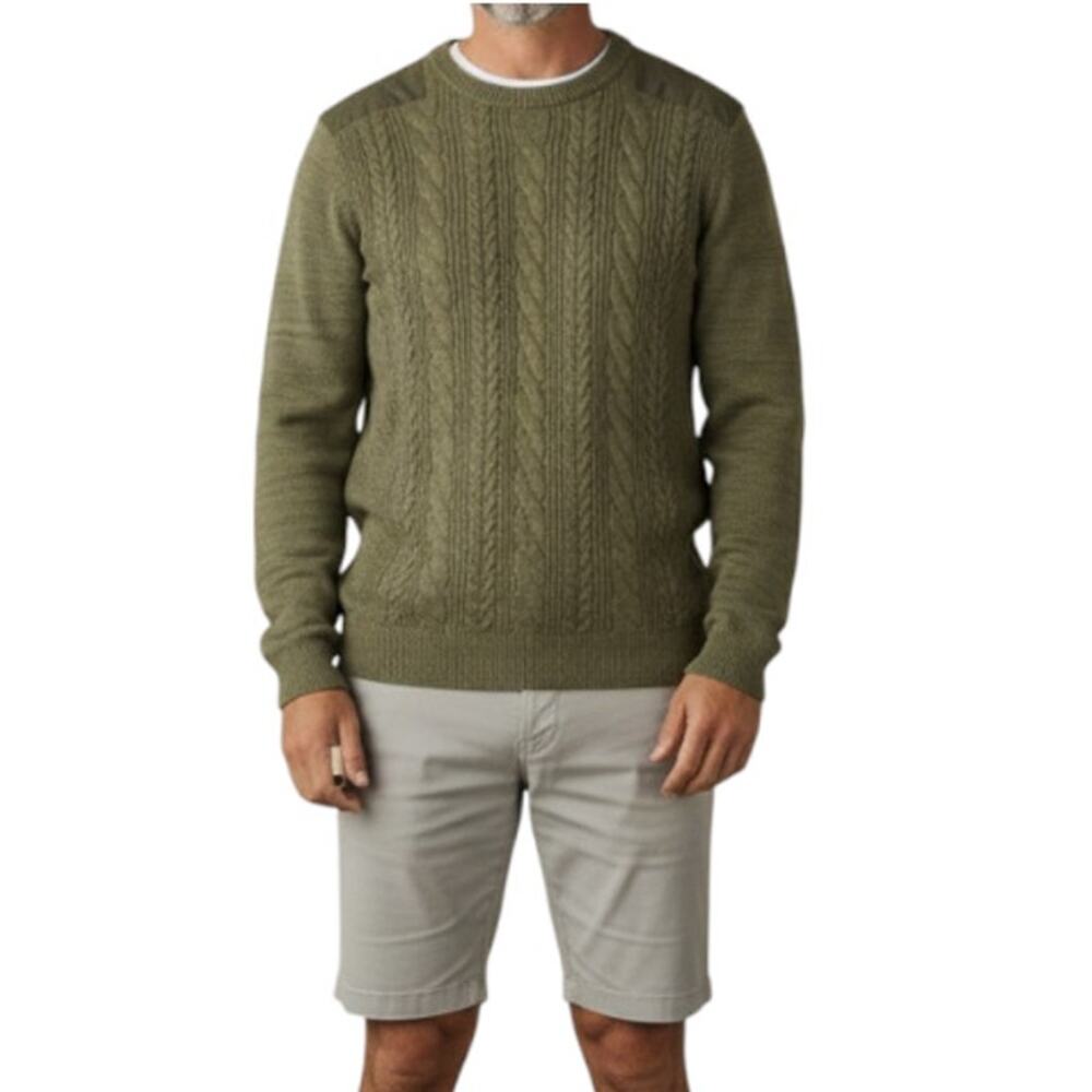 FRYE Cable Knit Fisherman Crew Sweater Men L Green Classic Timeless Office Retro